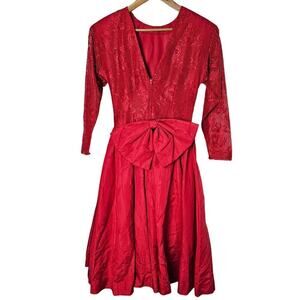 Vintage 1950s Cocktail Dress Womens Medium Red Lace Valentines Rockabilly Retro